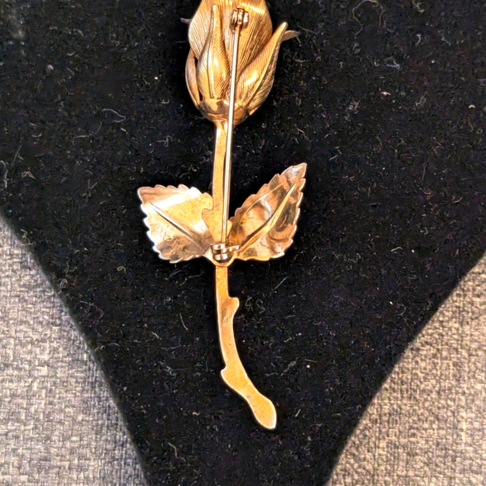 Vintage Giovanni Gold Tone Metal Rose Flower Form Pin / Brooch 3” - Picture 3 of 6